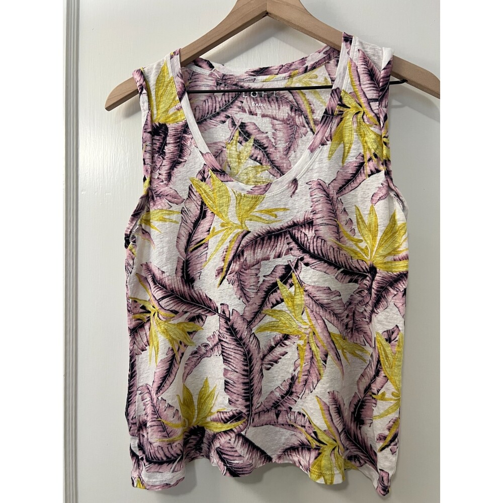 LOFT Linen Purple White Yellow Tropical Hawaiian Print Tank Top - Women's S